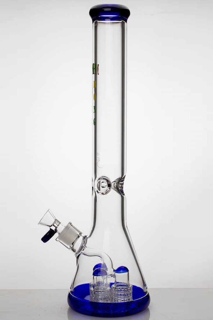 18 Inch 7mm Triple Barrel Beaker Glass Blue Bong