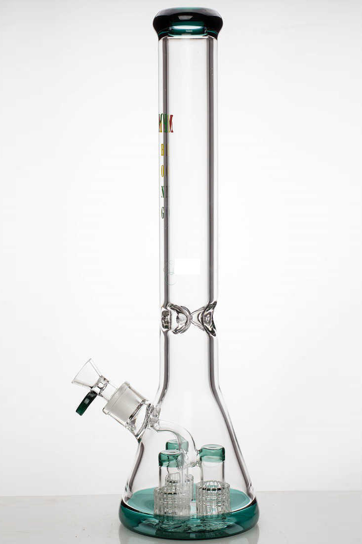 18 Inch 7mm Triple Barrel Beaker Glass Teal Bong