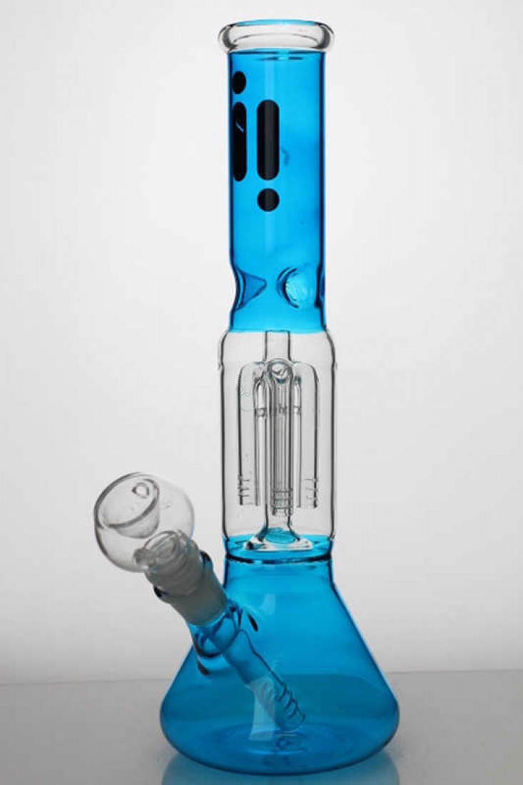 12 Inch 4 Tree Arms Blue Glass Beaker Bong