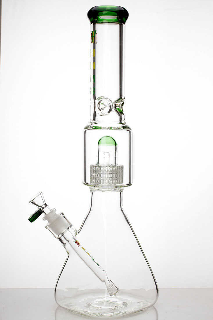 17 Inch 7mm Green Barrel Perc Square Pyramid Bong
