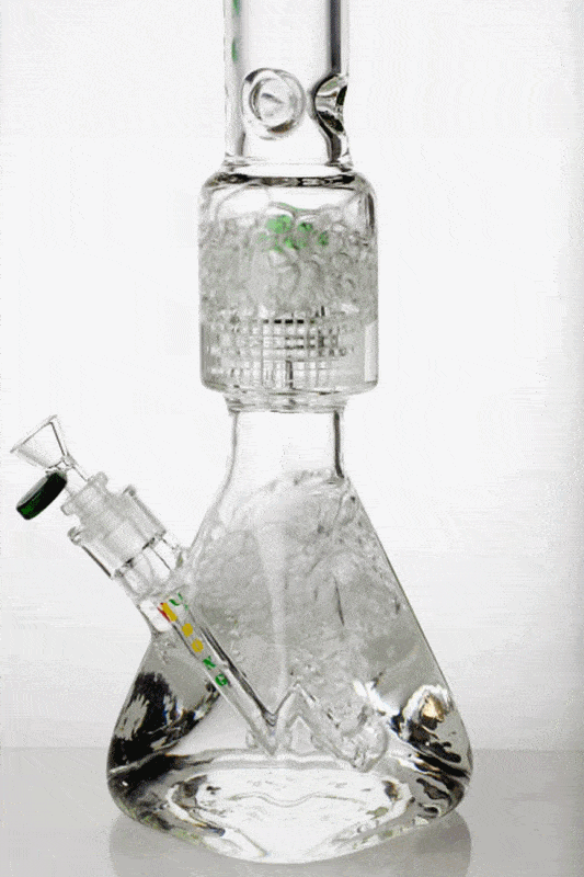 17 Inch 7mm Green Barrel Perc Square Pyramid Bong