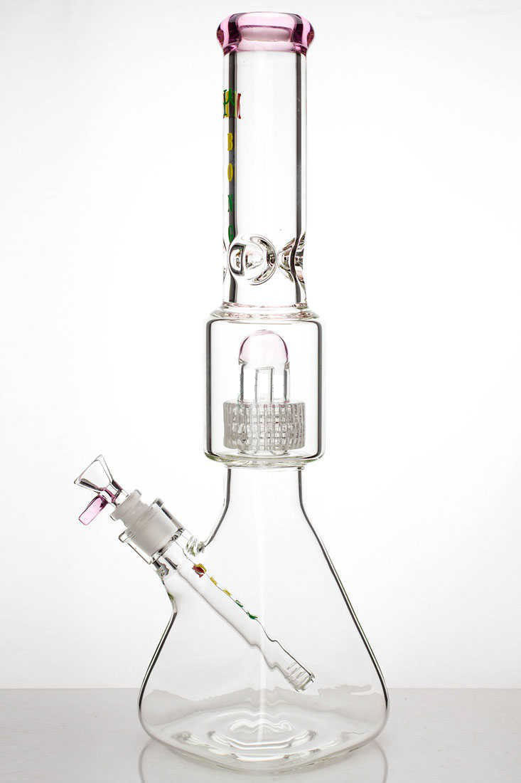 17 Inch 7mm Pink Barrel Perc Square Pyramid Bong