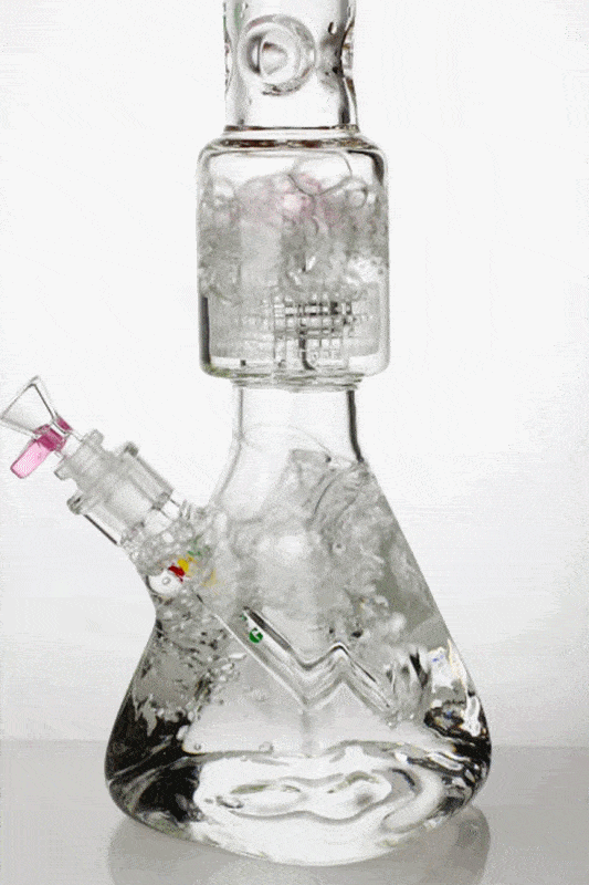 17 Inch 7mm Pink Barrel Perc Square Pyramid Bong