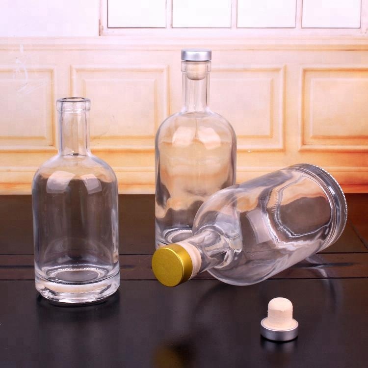 Stocked 1000ml 750ml 500ml liquor bottles vodka glass bottle with cork top lid