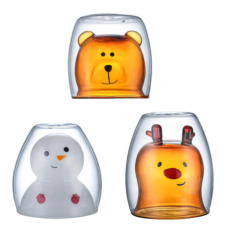 150ml 200ml 250ml Creative Snowman Elk Bear Shape Double Wall Glass Drinking Cup For Christmas Gifts