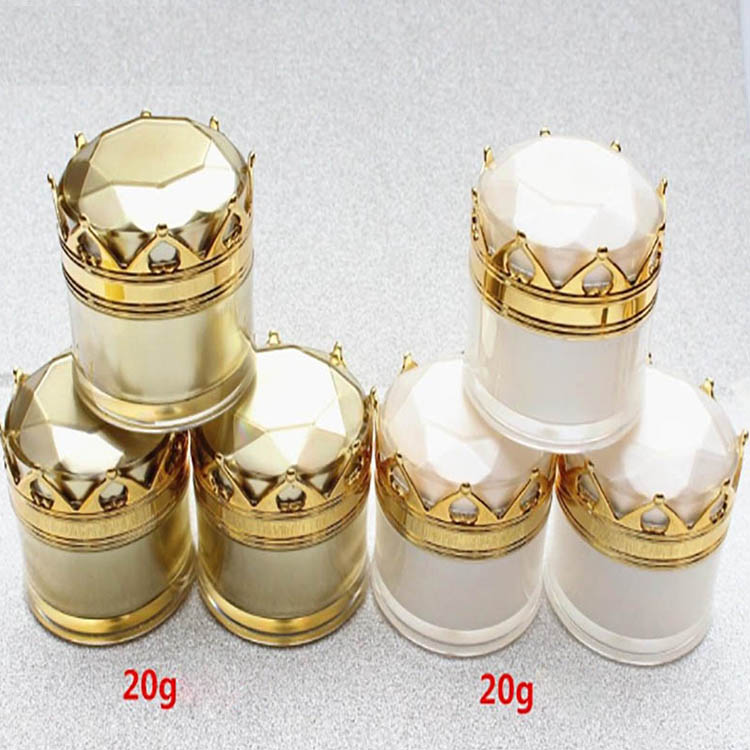 20ml pearl white crown shape acrylic jar ,luxury 20g gold plastic cosmetic jar for eye cream, essence gel night cream packing