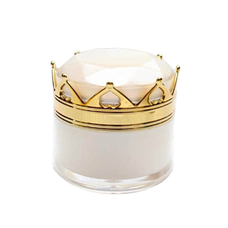 20ml pearl white crown shape acrylic jar ,luxury 20g gold plastic cosmetic jar for eye cream, essence gel night cream packing
