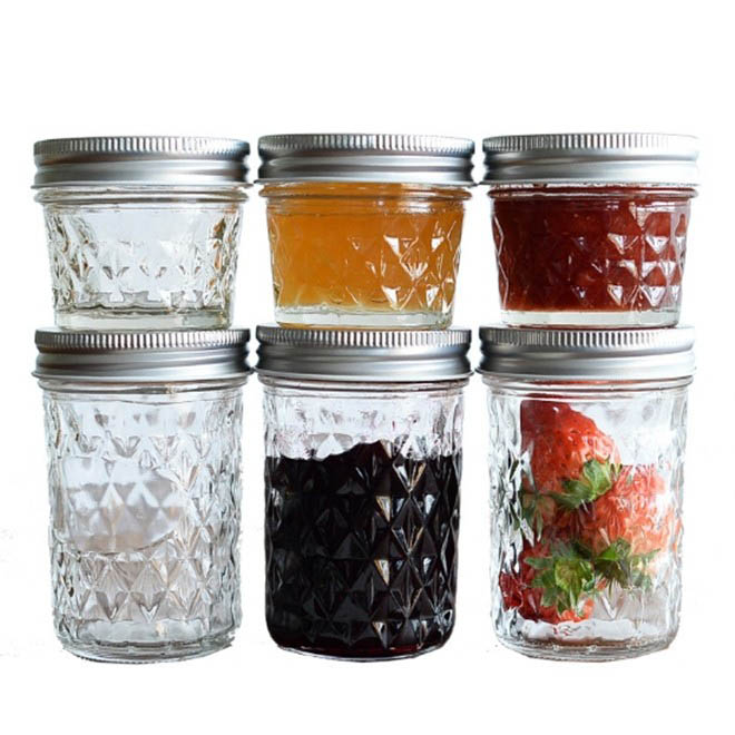 4oz8oz clear caviar jam jelly food glass mason jar with lid