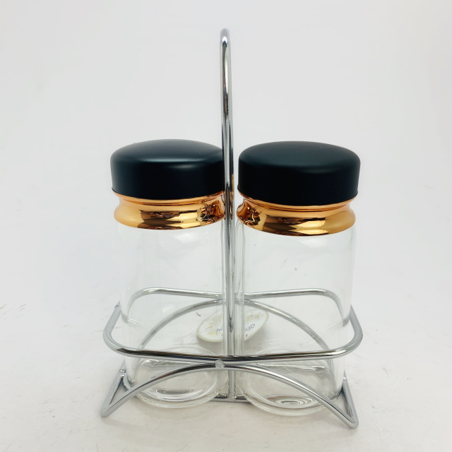 Borosilicate Oil & Vinegar and salt&pepper spice jar glass set with a metal stand