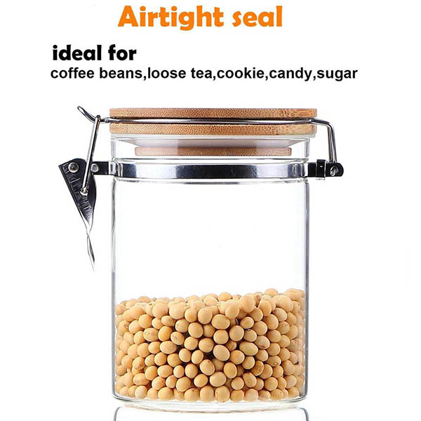 Clear Borosilicate Glass Food Storage jar with Airtight Locking Clamp Bamboo Lid