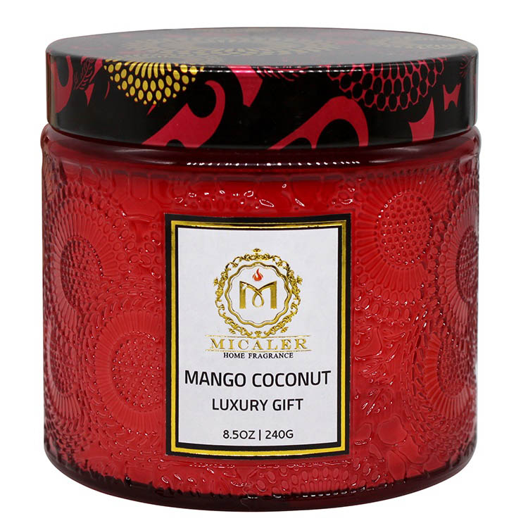 Custom Wholesale Luxury Romantic Embossed Glass Jar Scented Soy Wax Candle