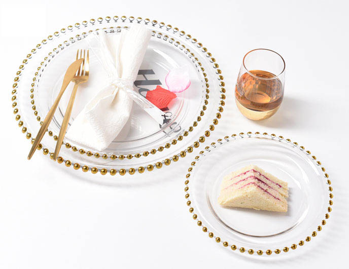 Hot Selling cheap gold glass beaded cheap gold charge plate charger plate