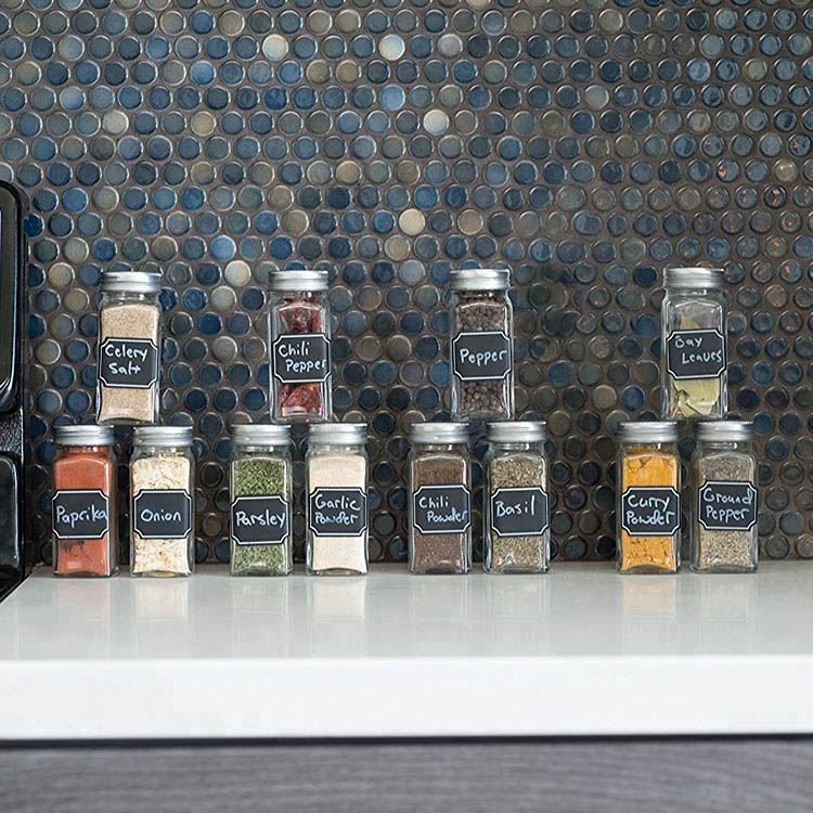 Square Glass Spice Containers 4oz, Spice Jars Bottles, Square 4 oz Cruet Glass Spice Jars with Shaker Tops Lids