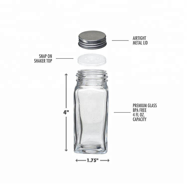 Square Glass Spice Containers 4oz, Spice Jars Bottles, Square 4 oz Cruet Glass Spice Jars with Shaker Tops Lids