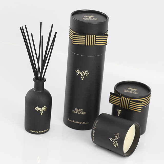Wholesale popular black tubular wedding gift candle box luxury soy wax scented glass jar candles