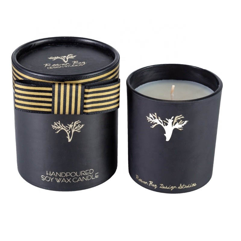 Wholesale popular black tubular wedding gift candle box luxury soy wax scented glass jar candles