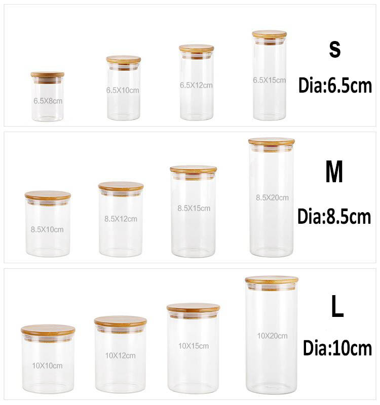factory direct multi size high borosilicate glass storage jar with wood lid