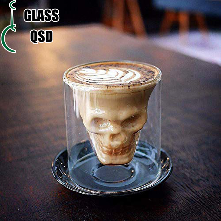 Heat Resisting Borosilicate Skull Shaped Double Wall Wine Whiskey Shot Glass Cup