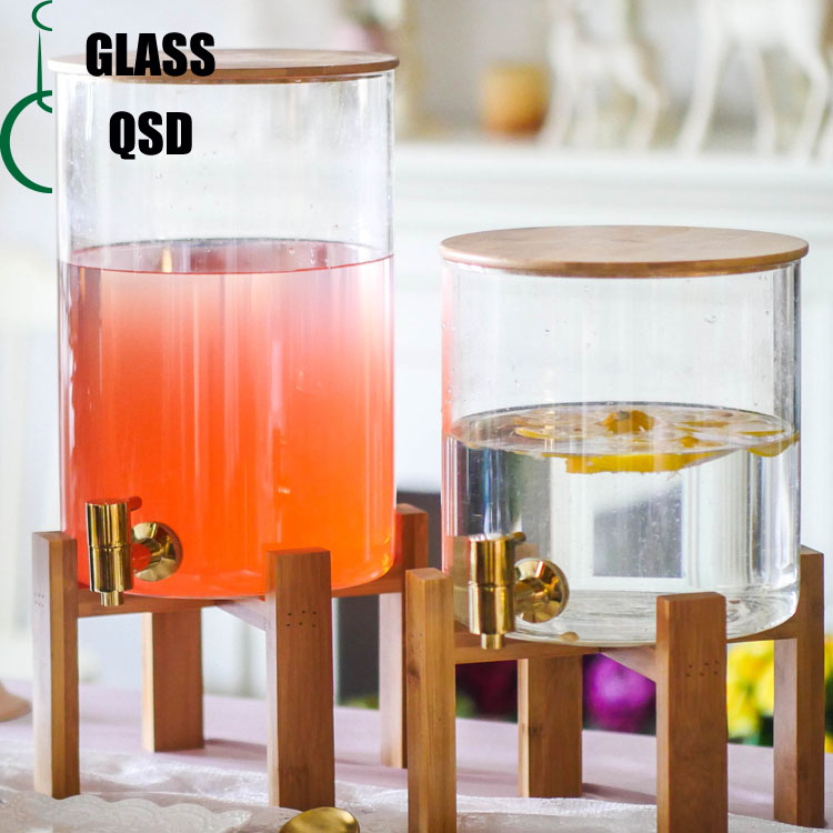 5/8/11L Airtight Hot and Cold Water Glass Drink Water Juice Beverage Dispenser With Tap Alcohol Ginseng Glass Bottle Dispenser