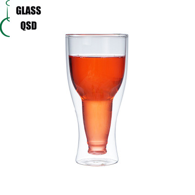 Creative Designed 330ml Double Deck Wall Glass Crystal Shot Beer Wine Bottle Drinking Cup