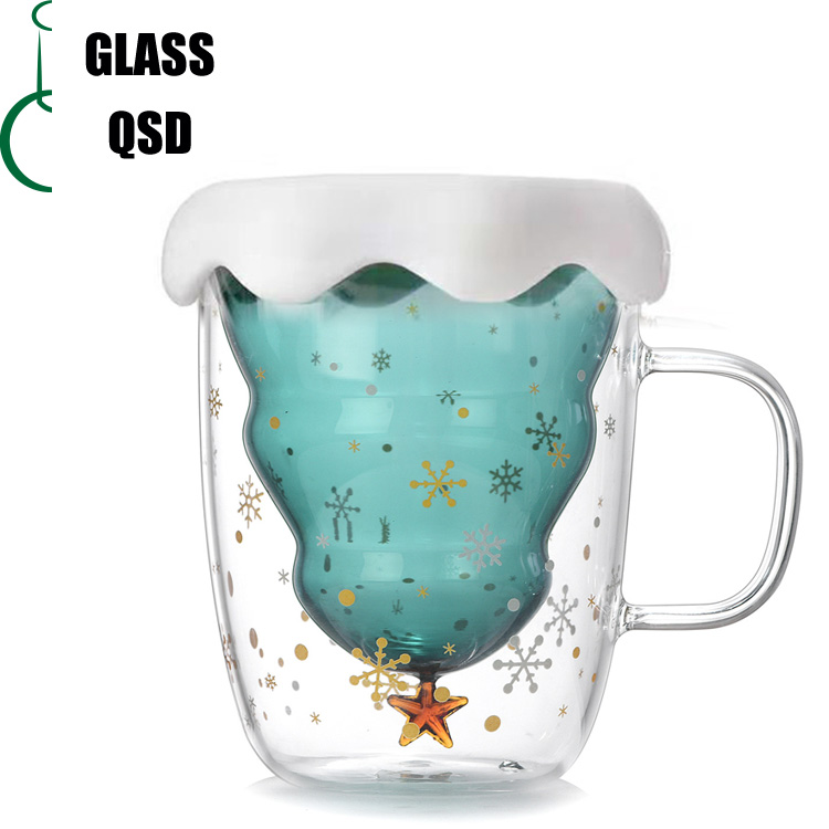 50/100/150/200/250/300/350/400/450/500ml Christmas Wish Double Wall Glass Cup with Lid