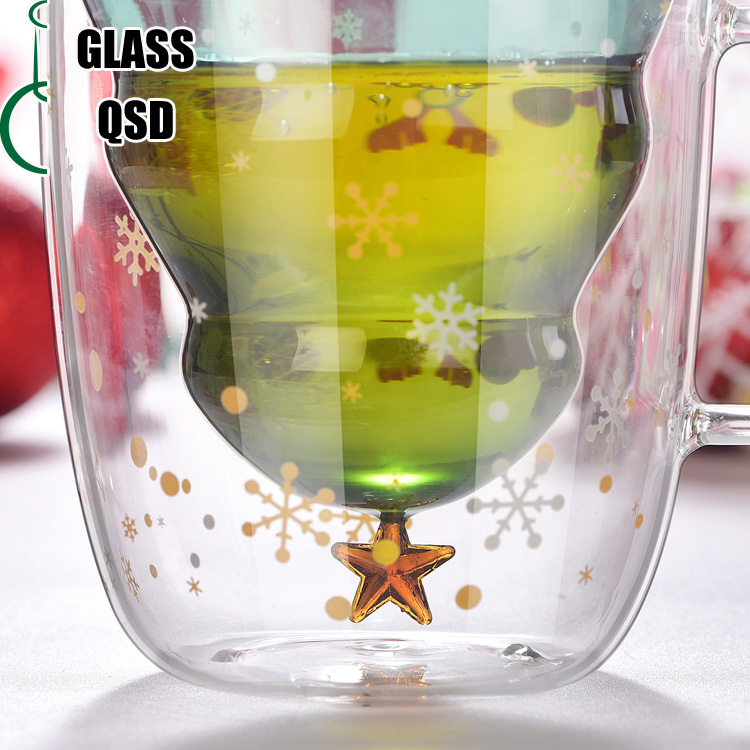 50/100/150/200/250/300/350/400/450/500ml Christmas Wish Double Wall Glass Cup with Lid