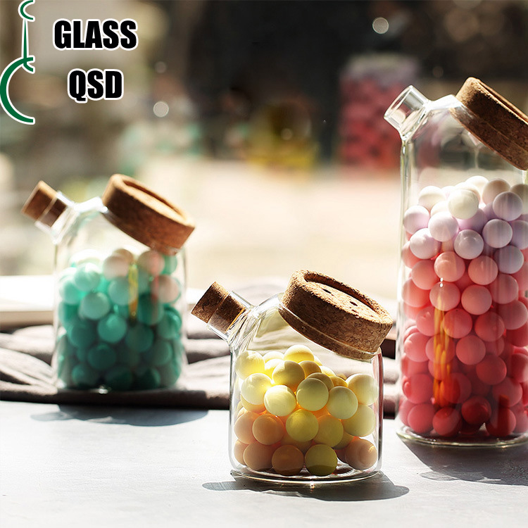 500ml 800ml 1200ml Borosilicate Glass Food Storage Jar With Botton Design Cork Lid