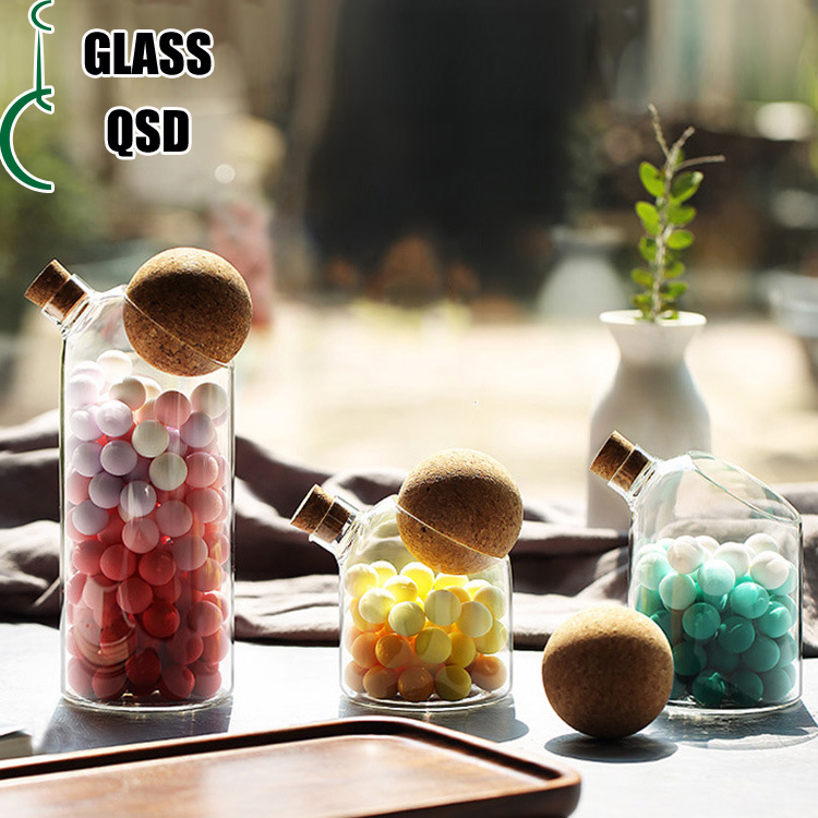 500 800 1200ml Glass Jar With Spherical Cork Lid For Food Storage