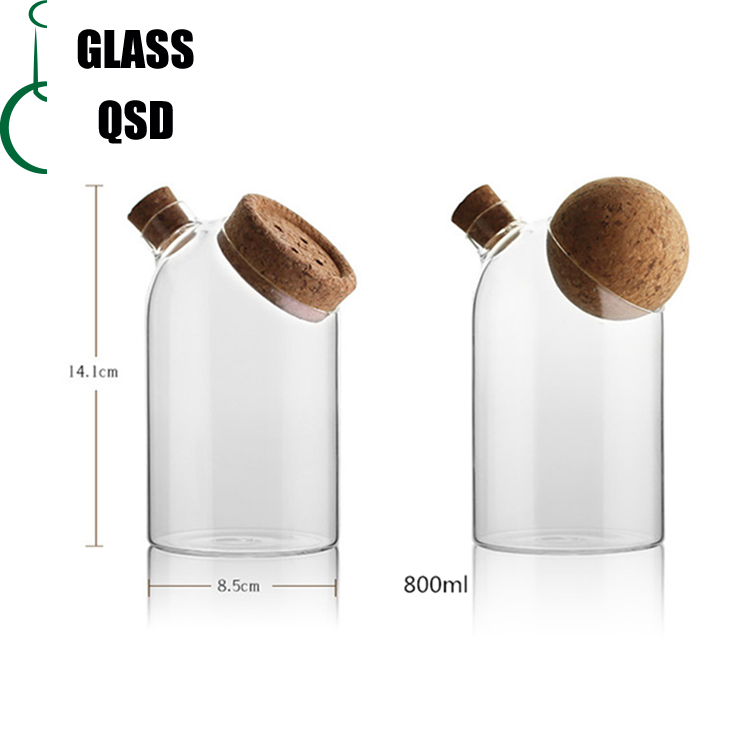 500 800 1200ml Glass Jar With Spherical Cork Lid For Food Storage