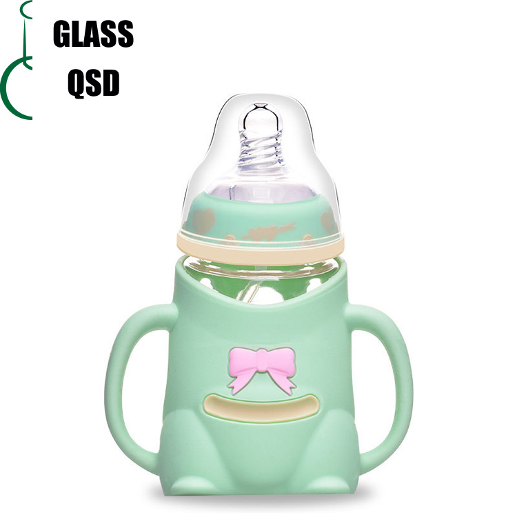 240ml Silicone Baby Feeding Glass Bottle Milk Handmade Heat Resistant Borosilicate