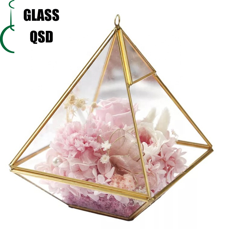 Preserved Rose In Golden Glass Terrarium For Christmas Birthday Gift