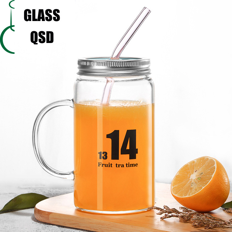 350ml Glass Mason Jar Drinking Glass With Lid and Glass Drinking Straws