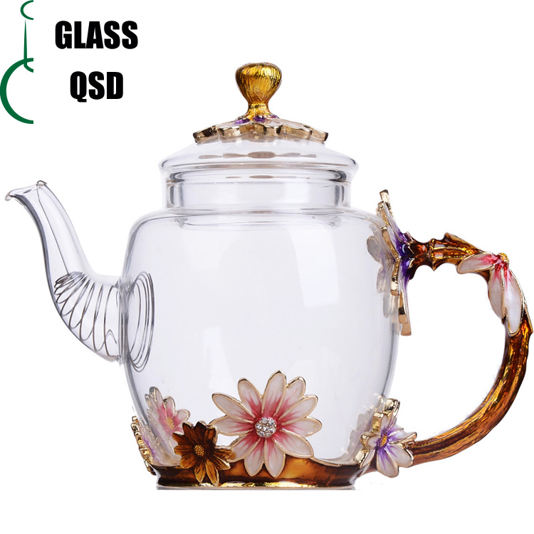 Heat Resistant Borosilicate Enamel Glass Teapot For Blooming Tea 300ml
