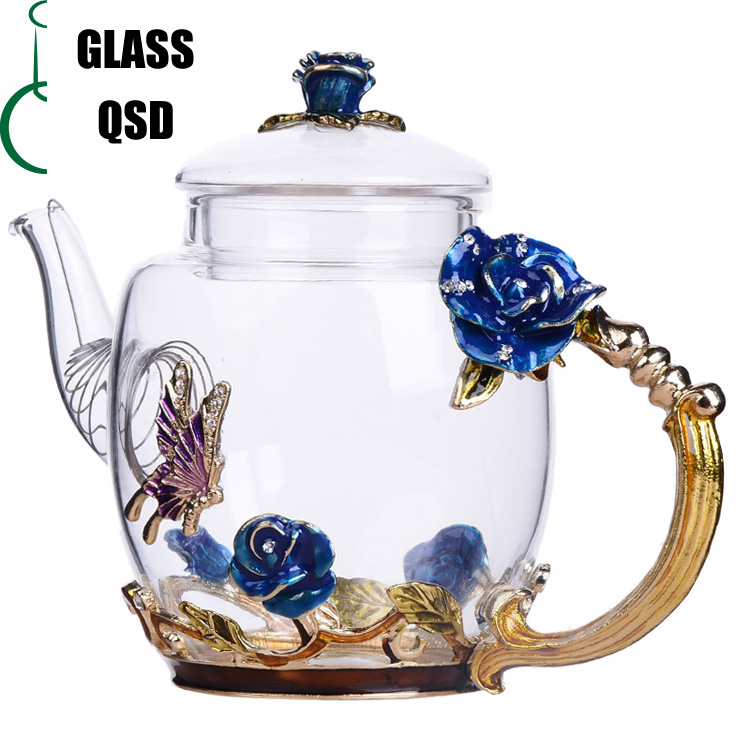 Heat Resistant Borosilicate Enamel Glass Teapot For Blooming Tea 300ml