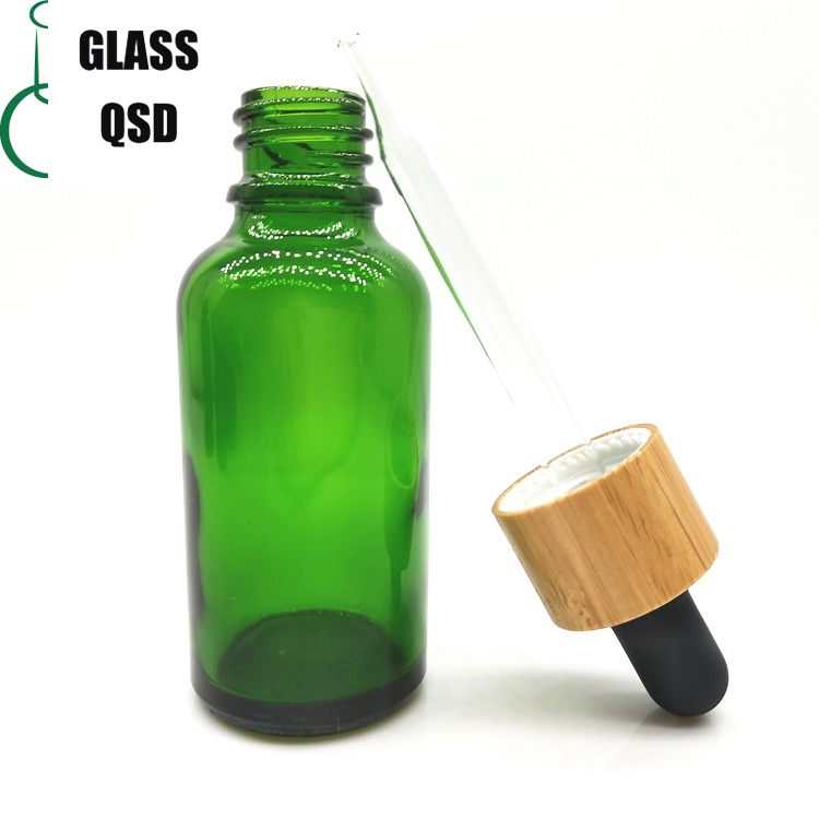 5-200ml Green Pure Bamboo Lid Essential Oil Cosmetic Glass Bottle With Laser Engraving Logo