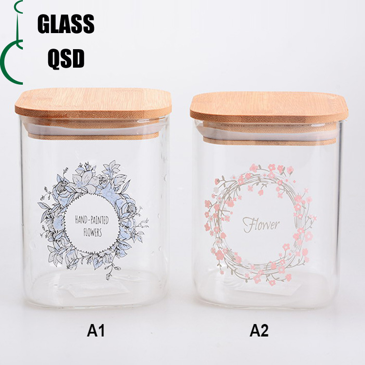 Square Borosilicate Glass Storage Food Jar With Bamboo Wooden Lid