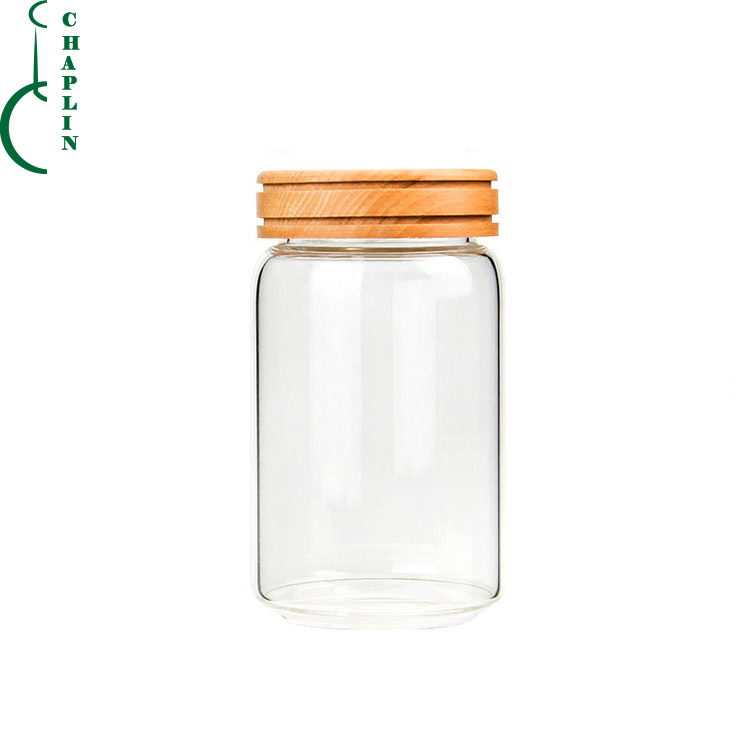 Custom New Food Storage Borosilicate Glass Jar With Wooden Screw Lid