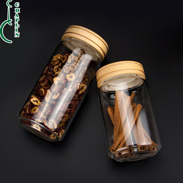 Custom New Food Storage Borosilicate Glass Jar With Wooden Screw Lid
