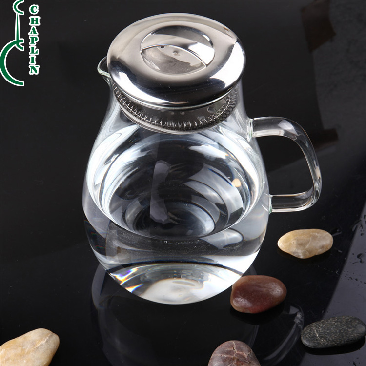 High Borosilicate clear glass water pitcher jug with handle and lid