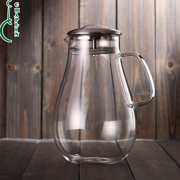 High Borosilicate clear glass water pitcher jug with handle and lid