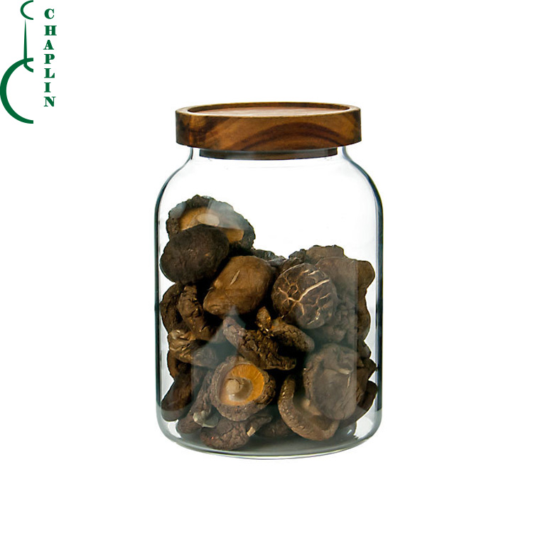 eco-friengly Different Sizes Food Grade Storage Glass Jar With Wooden Cover