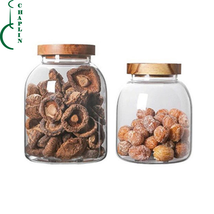 eco-friengly Different Sizes Food Grade Storage Glass Jar With Wooden Cover