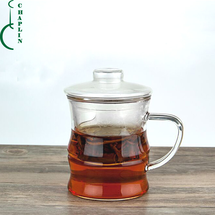 high borosilicate heat resistant glass tea cup mug with glass infuser and lid