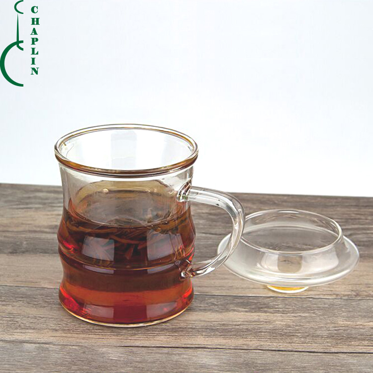 high borosilicate heat resistant glass tea cup mug with glass infuser and lid