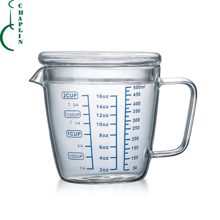 mouth blow hand made borosilicate glass heat resistant measuring cup