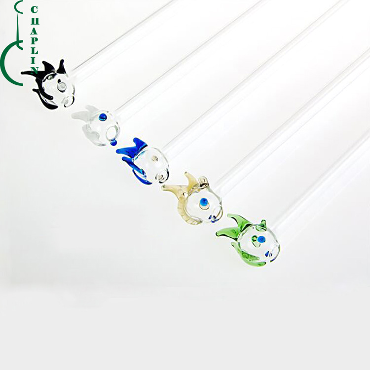 Glass Drinking Straw Reusable with Creative Colorful Fish Decorative Stirring Bar