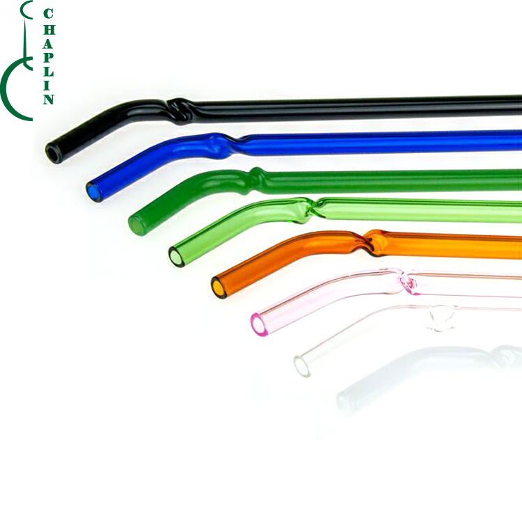 Colored Reusable Bent Twisted Borosilicate Glass Drinking Straws