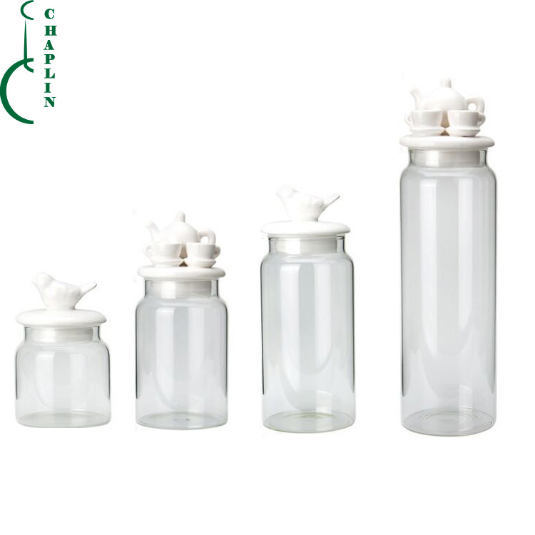Snacks Glass Airtight Jar With White Bird Lid for Restaurant Decoration