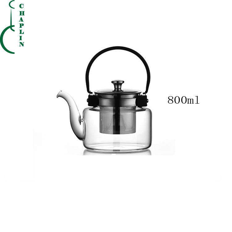 High Borosilicate Glass Teapot with stainless steel tea infuser And Handle