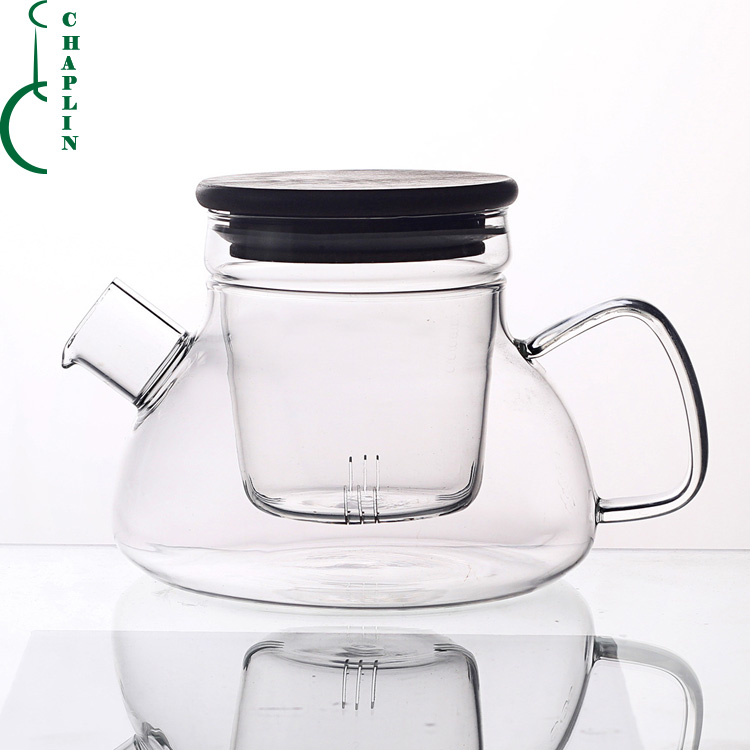 New Design Wholesale Heat Resistant Glass Teapot with filter bamboo cover